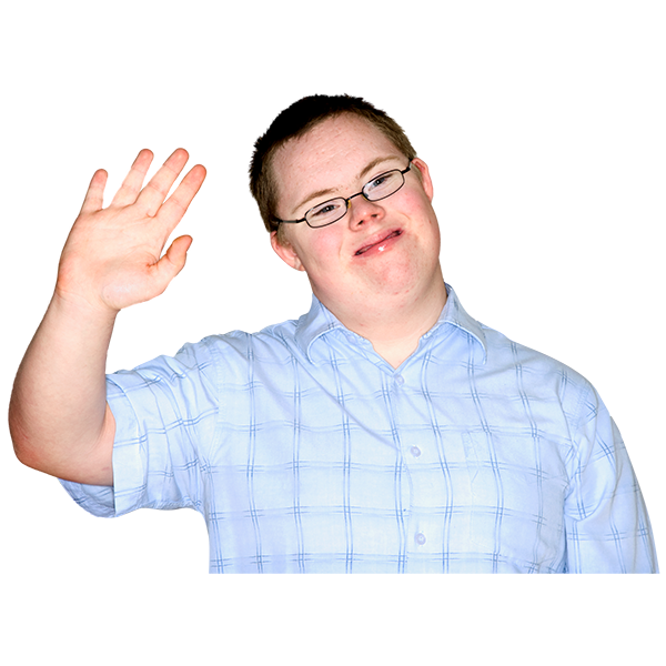An image of a young man with glasses saying hello