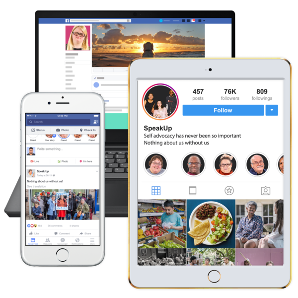 a picture of a laptop a mobile phone and an ipad showing social media